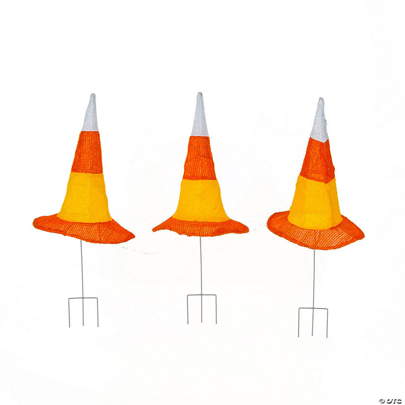 National Tree Company 23 in. Pre-Lit Candy Corn Witch&#8217;s Hat Garden Stakes Image