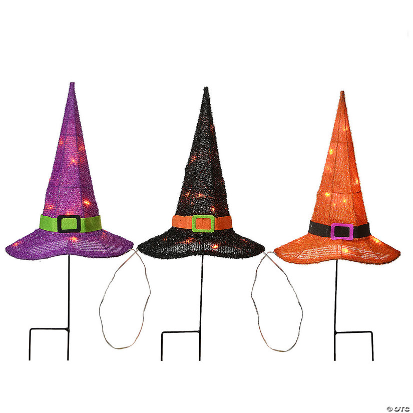 National Tree Company 23 in. Pre-Lit Multicolor Witch&#8217;s Hat Garden Stakes Image