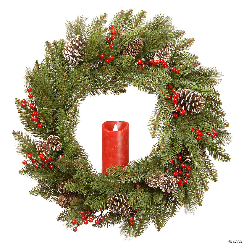 National Tree Company 24" Bristle Berry Wreath with Single Candle Image