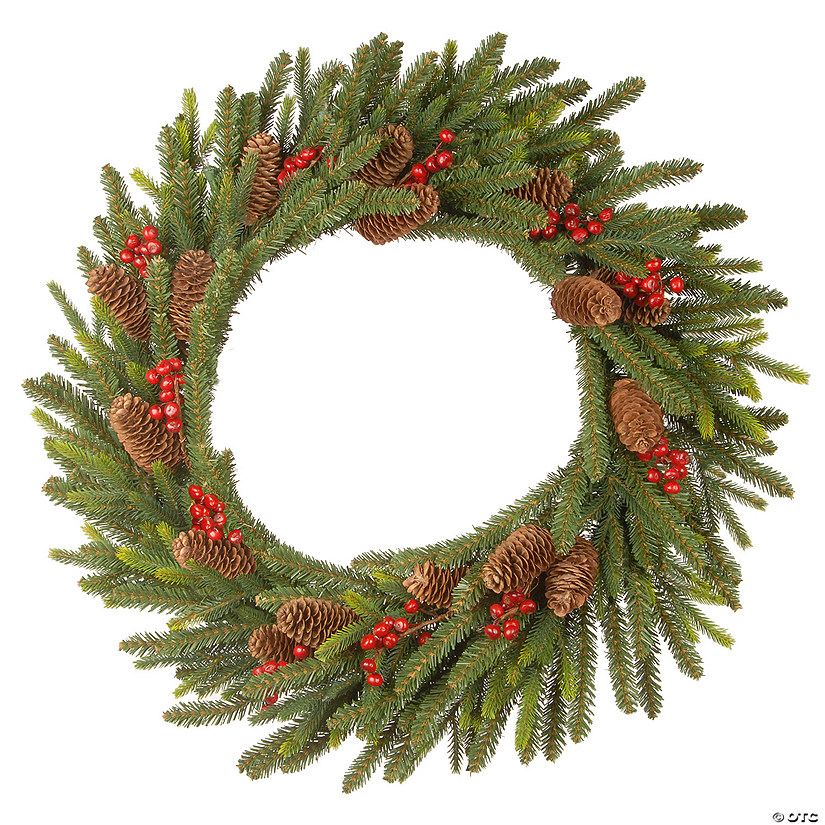 National Tree Company 24" Dorchester Fir Wreath with Battery Operated LED Lights Image