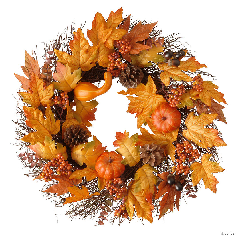 National Tree Company 24 in. Maple Leaf and Pumpkins Wreath Image