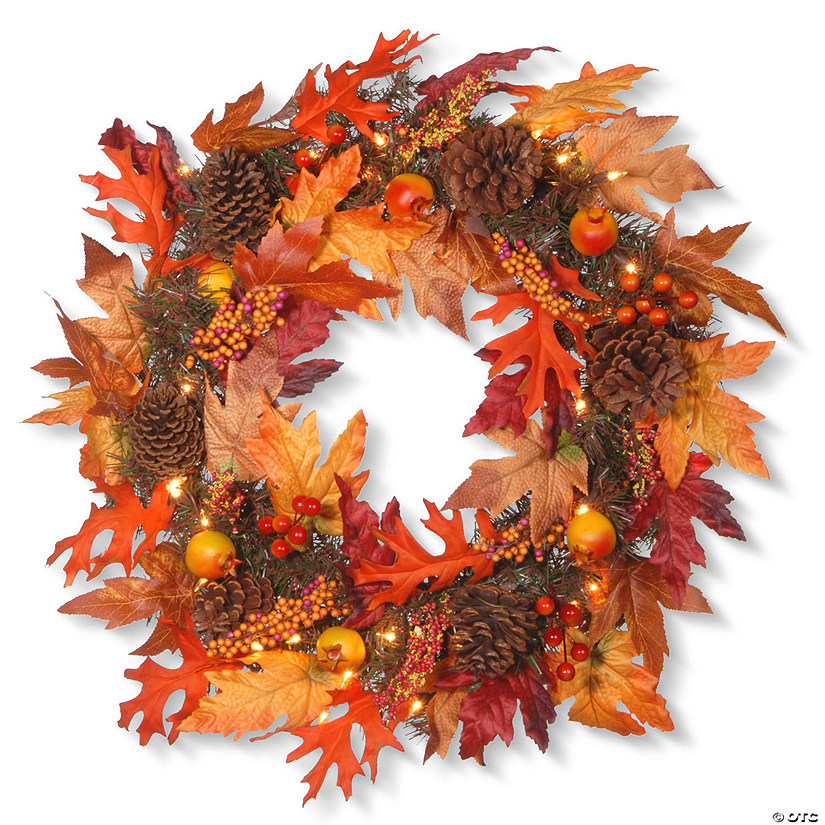 National Tree Company 24 in. Maple Wreath with Clear Lights Image