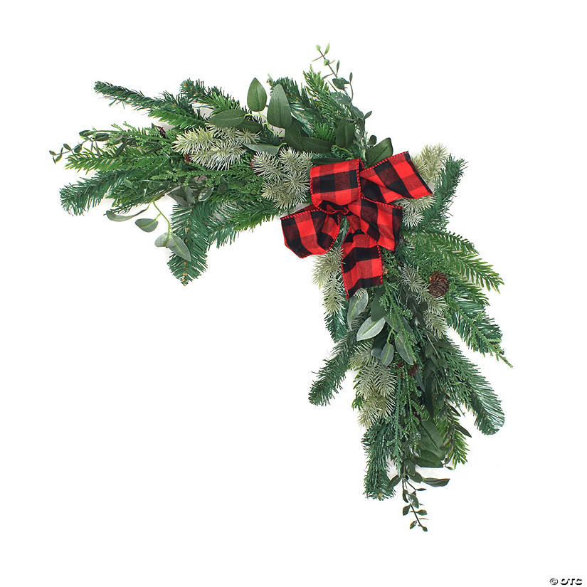 National Tree Company 24" Mixed Pine and Bow Christmas Corner Swags Image