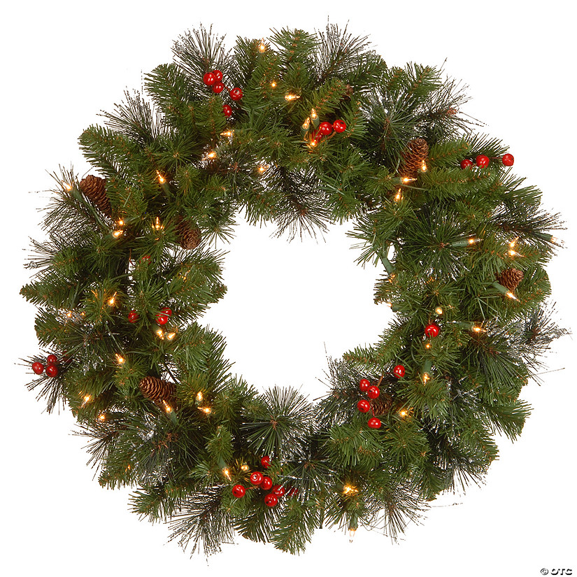 National Tree Company 24" Pre-Lit Artificial Christmas Wreath, Crestwood Spruce with Twinkly LED Lights, Plug in Image