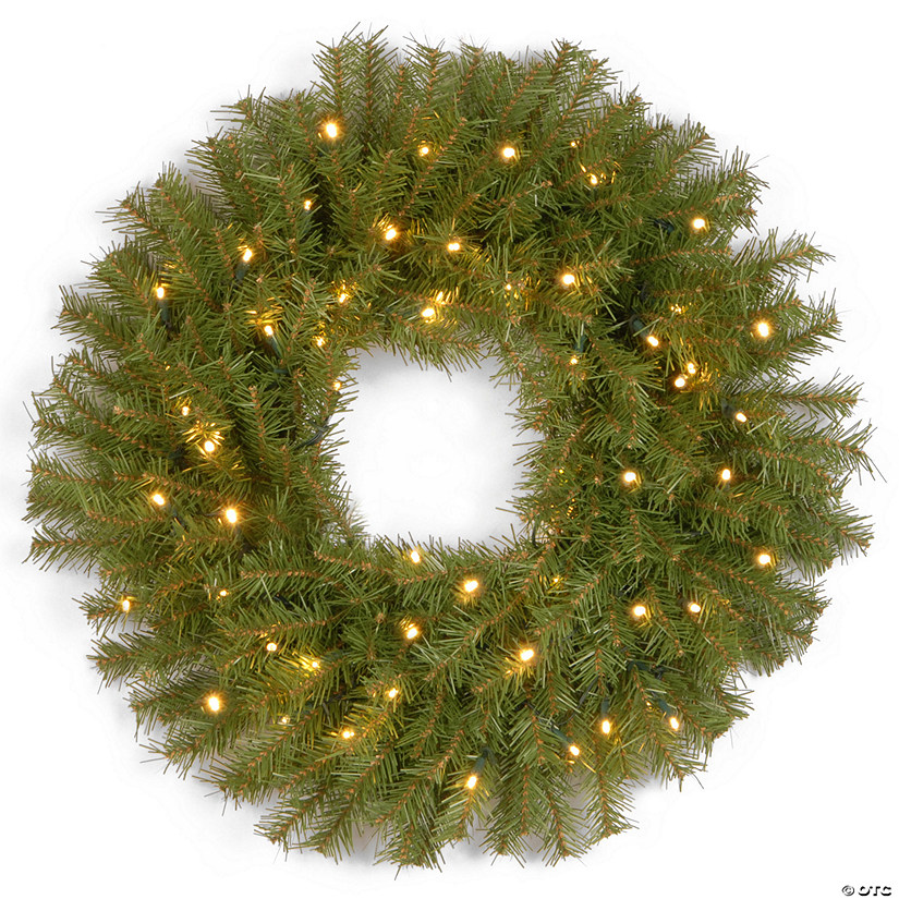 National Tree Company 24" Pre-Lit Artificial Christmas Wreath, Norwood Fir with Twinkly LED Lights, Plug in Image