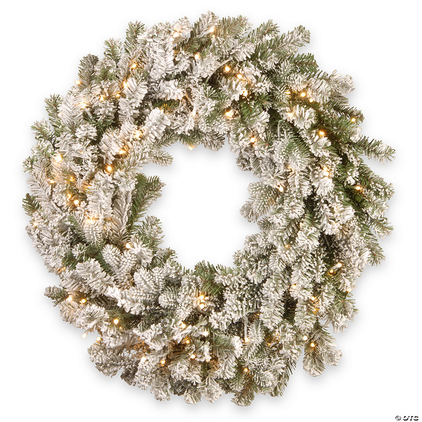 National Tree Company 24" Pre-Lit Artificial Christmas Wreath, Snowy Sheffield Spruce with Twinkly LED Lights, Plug in Image