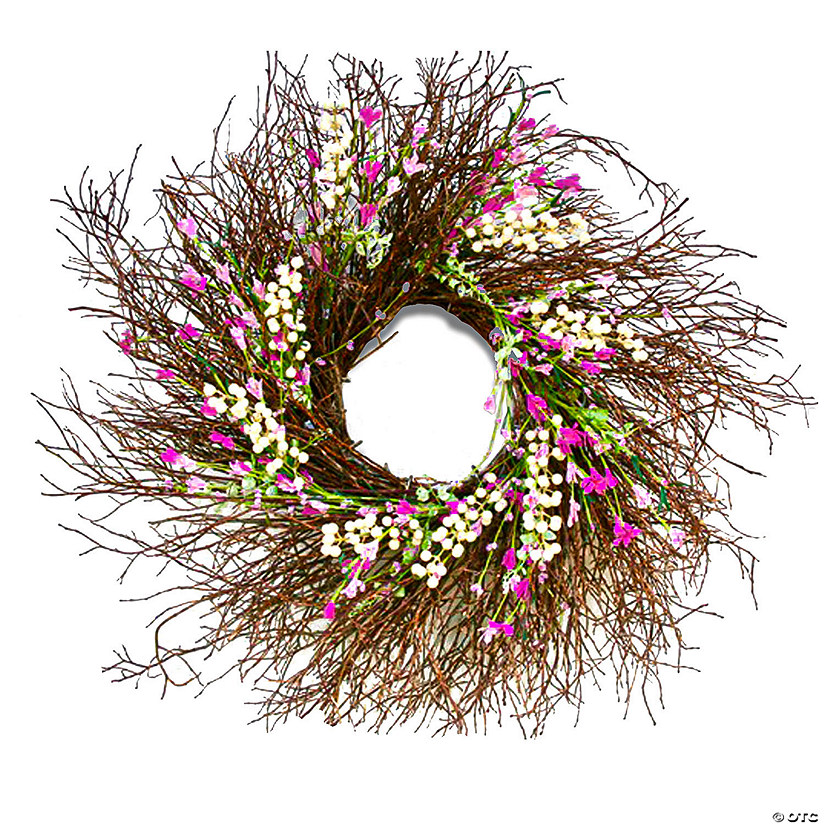 National Tree Company 24" Spring Dark Pink & Cream Forsythia Wreath Image