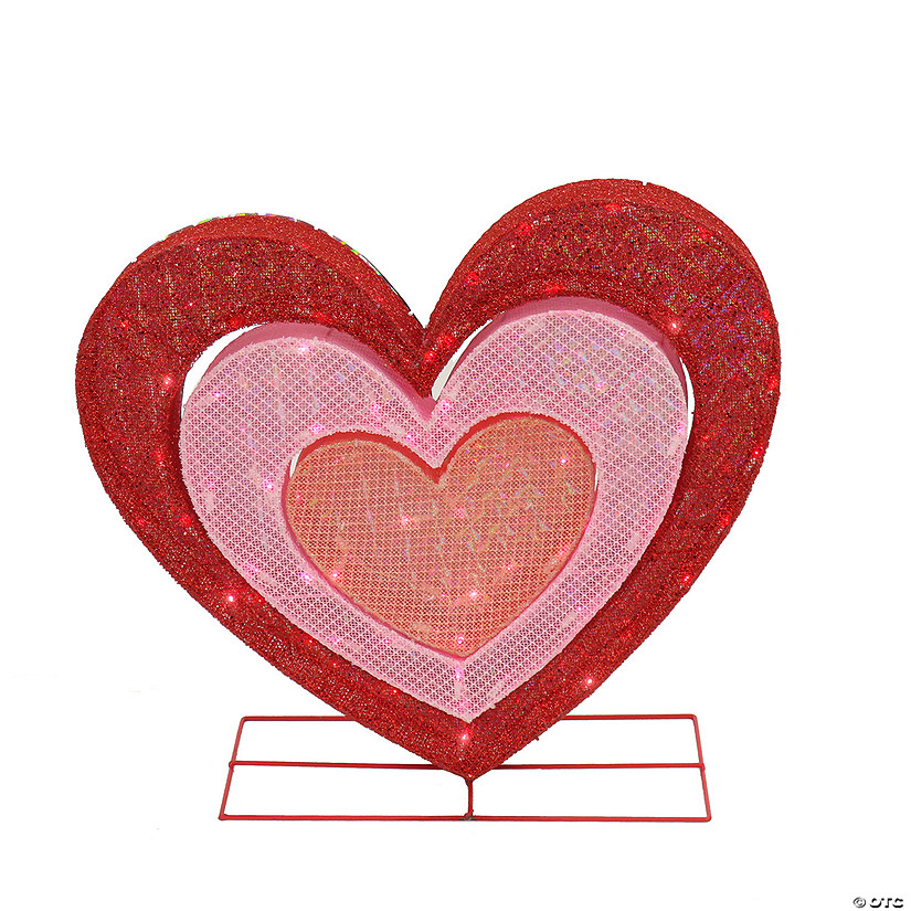 National Tree Company 28" Glitter Mesh Hearts (Set of 3) with 80 Red and Pink Steady LED Lights-UL, Indoor/Outdoor Use Image