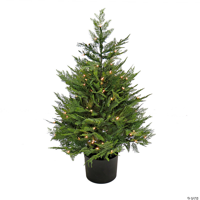 National Tree Company 3 ft. Cypress Topiary in Black Plastic Nursery Pot with 100 Clear Lights- UL- A/C Image