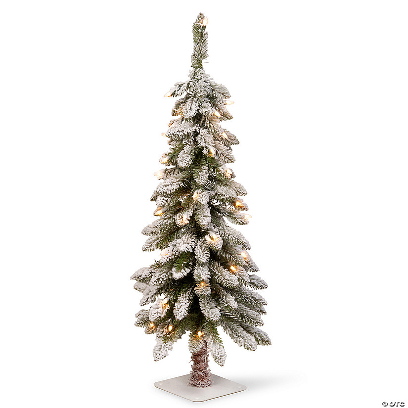 National Tree Company 3 ft. Snowy Downswept Forestree with Clear Lights Image