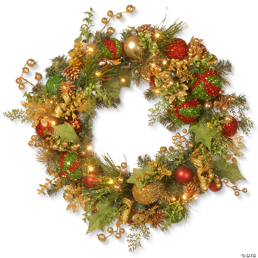 National Tree Company 30" Decorated Christmas Wreath with Battery Operated LED Lights Image