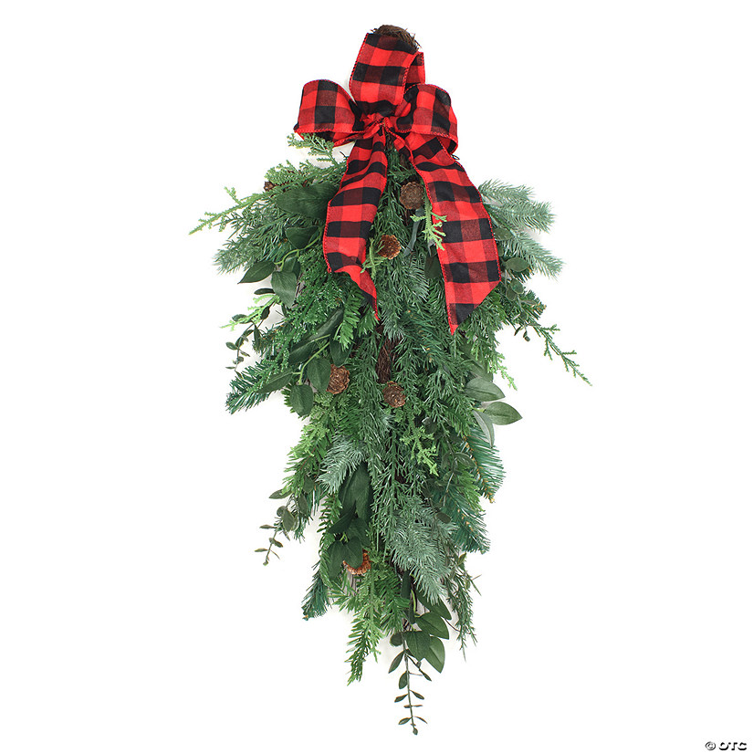 National Tree Company 30" Mixed Pine Christmas Teardrop with Bow Image