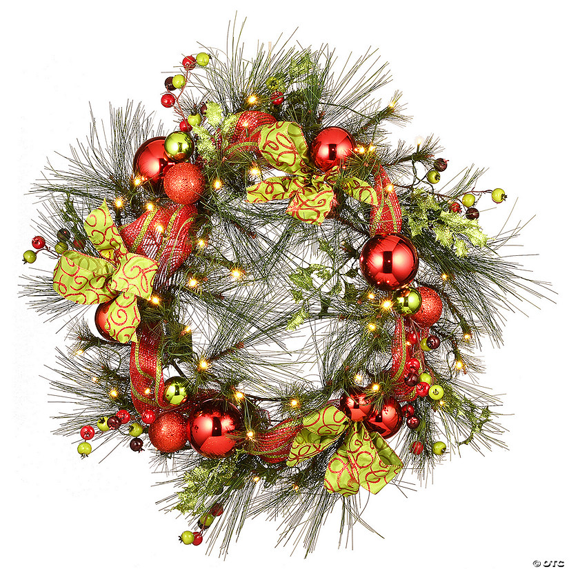 National Tree Company 30" Ornament Wreath with Battery Operated LED Lights Image