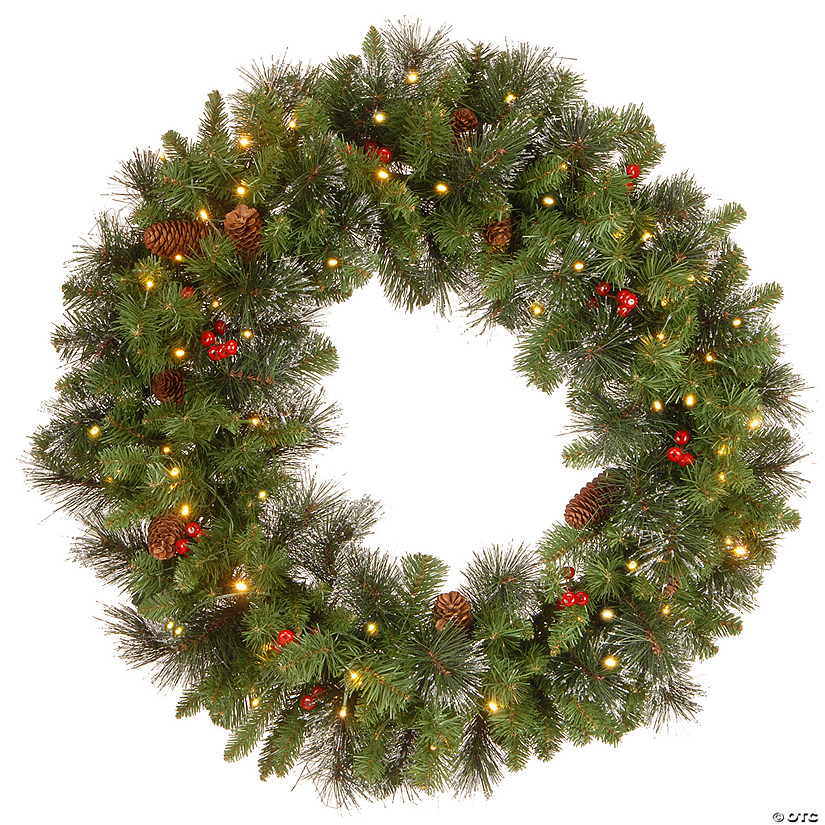 National Tree Company 30" Pre-Lit Artificial Christmas Wreath, Crestwood Spruce with Twinkly LED Lights, Plug in Image