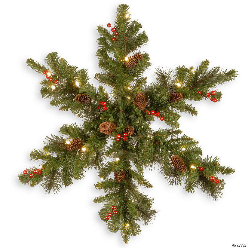 National Tree Company 32 in. Crestwood Spruce Snowflake with Battery Operated Warm White LED Lights Image