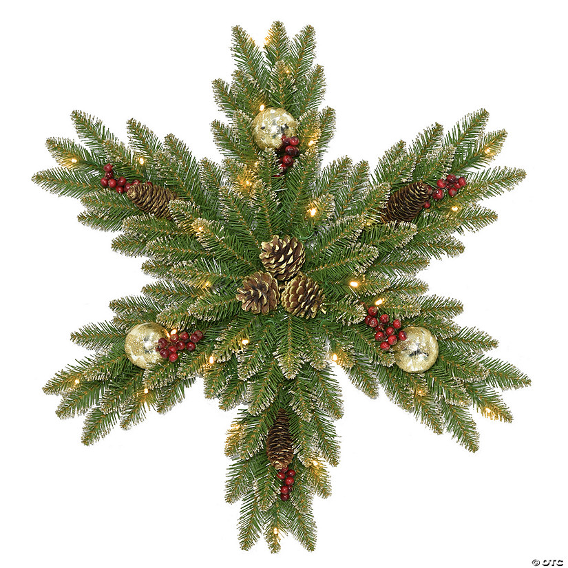 National Tree Company 32 in. Glittery Gold Dunhill Fir Snowflake with Battery Operated LED Lights Image