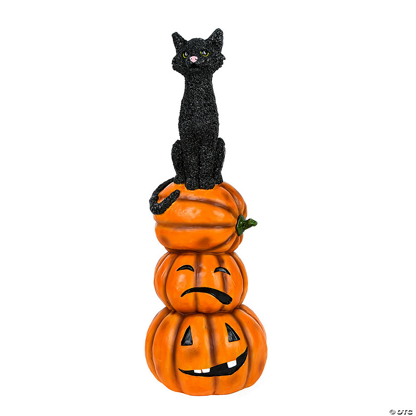 National Tree Company 32 in. Halloween Black Cat and Pumpkins Stack Image