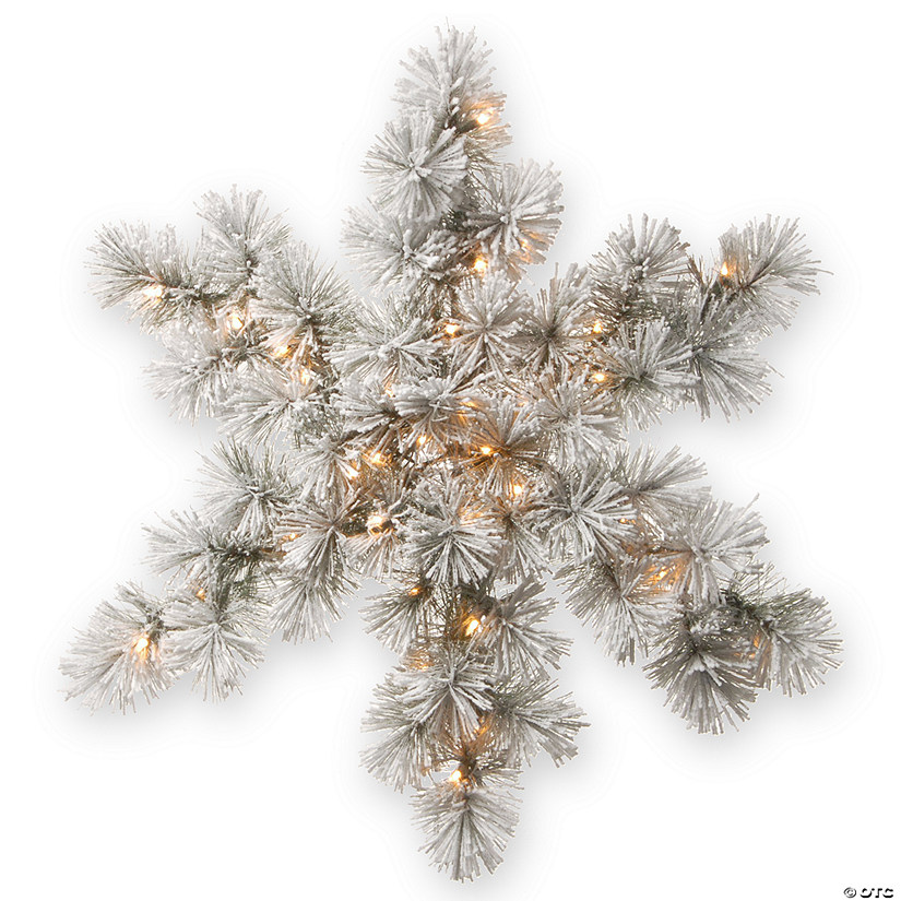 National Tree Company 32 in. Snowy Bristle Pine Snowflake with Battery Operated Warm White LED Lights Image