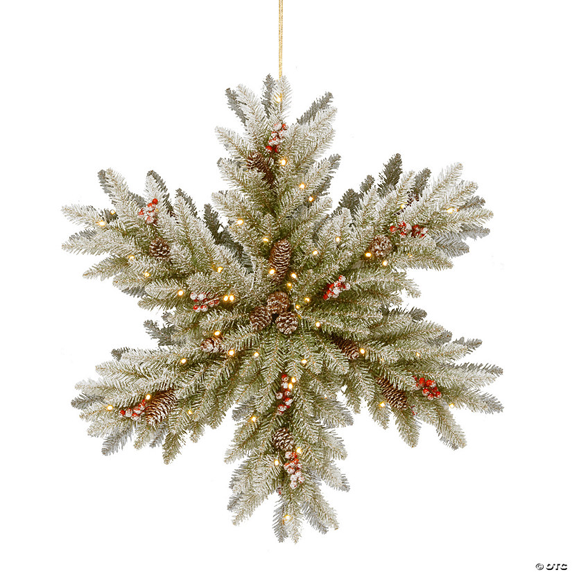 National Tree Company 32 in. Snowy Dunhill Fir Double-Sided Snowflake with Battery Operated LED Lights Image