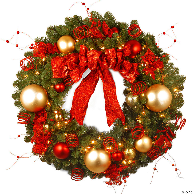 National Tree Company 36" Decorative Collection Cozy Christmas Wreath with Red and Clear Lights Image