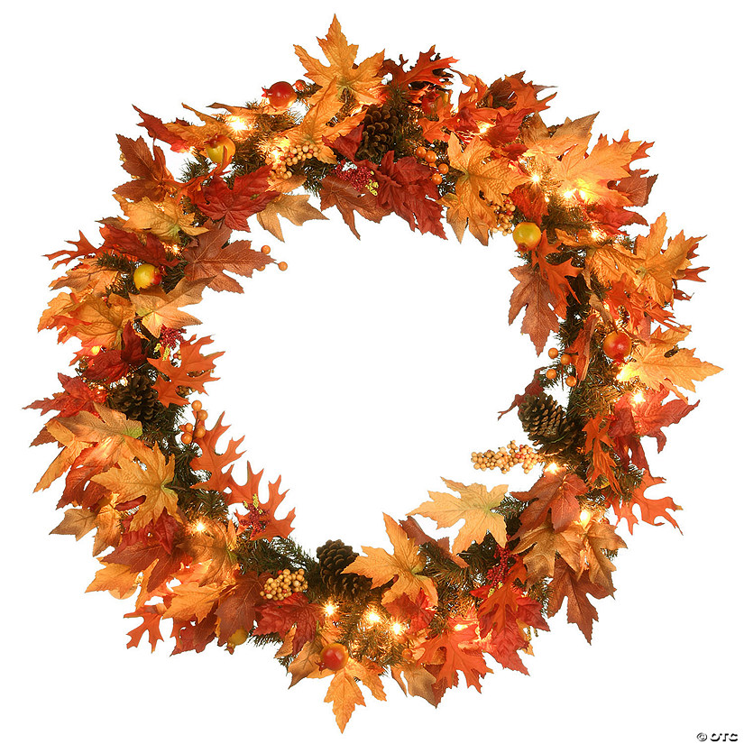 National Tree Company 36 in. Maple Wreath with Clear Lights Image