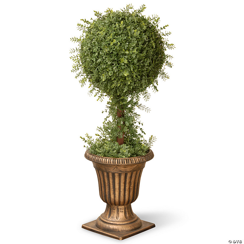 National Tree Company 36" Mini Tea Leaf 1 Ball Topiary with Black & Gold Urn-585 Tips Image
