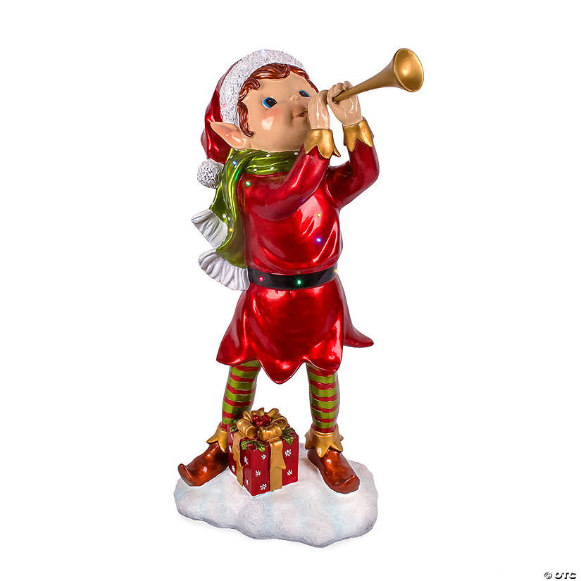 National Tree Company 37" Horn Blowing Pixie Elf with Multicolor Lights Image