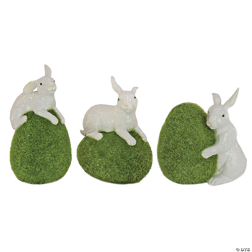 National tree company 3pc white bunny on green moss egg Image
