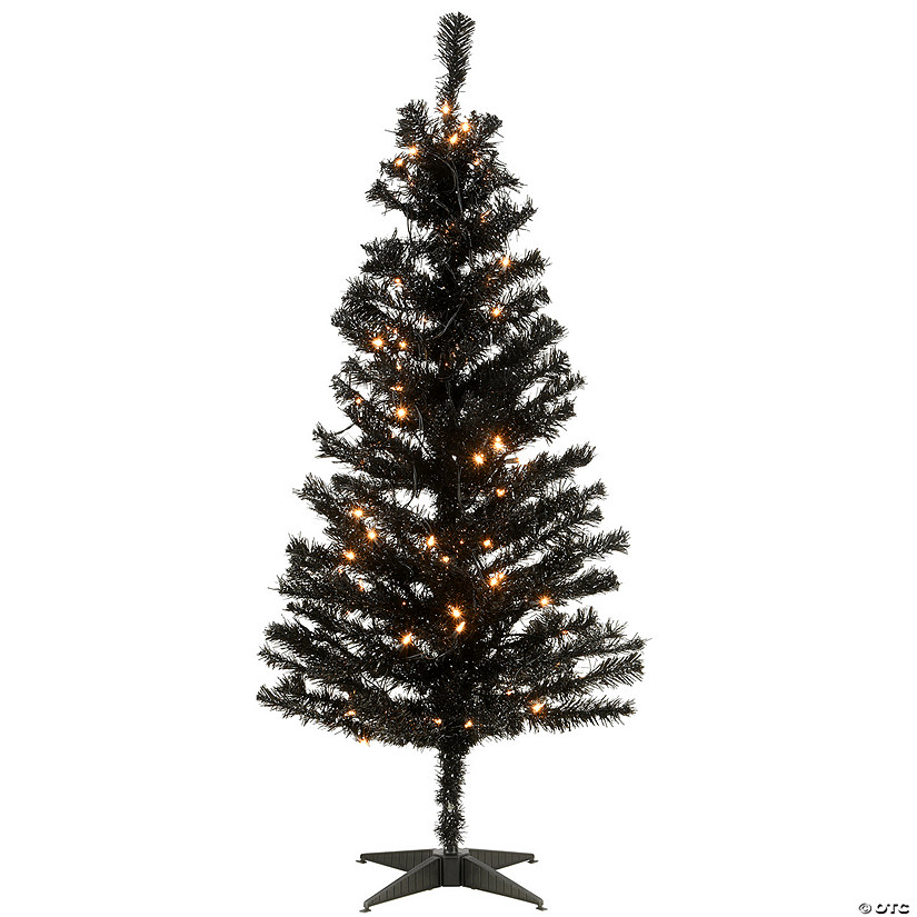 National Tree Company 4 ft. Black Tinsel Tree with Clear Lights Image