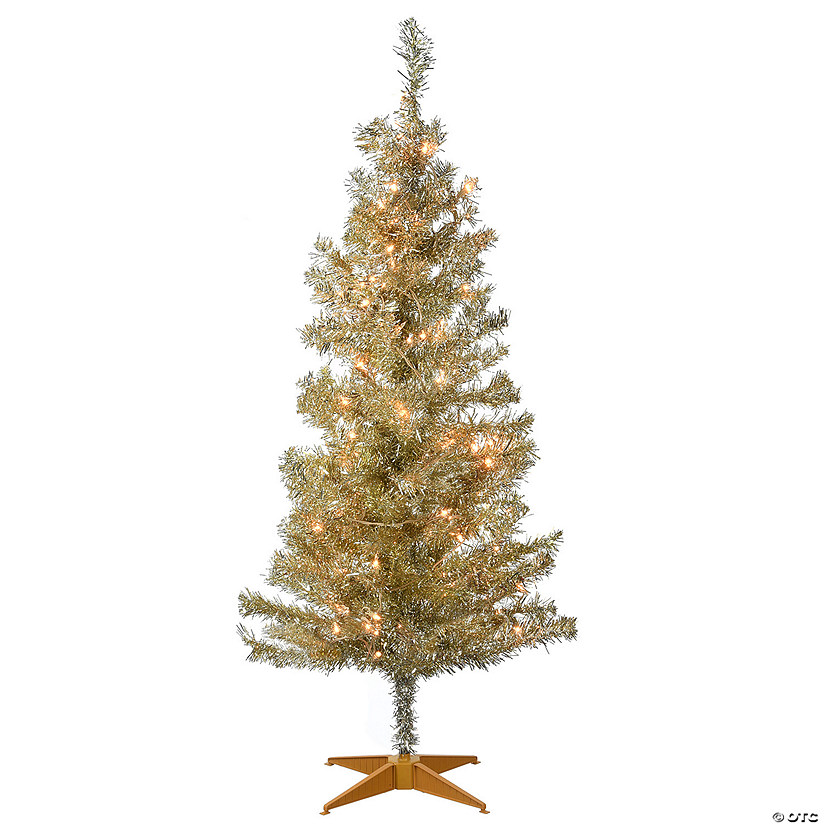 National Tree Company 4 ft. Champagne Tinsel Tree with Clear Lights Image