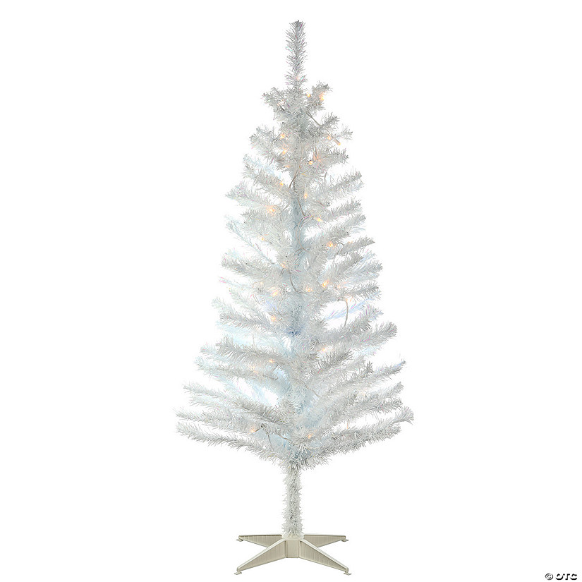 National Tree Company 4 ft. White Iridescent Tinsel Tree with Clear Lights Image