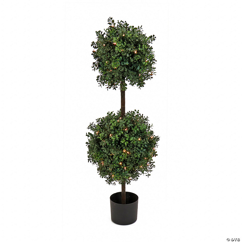 National Tree Company 46" Boxwood Double Ball Topiary in Black Plastic Nursery Pot with 100 Clear Lights- UL- A/C Image