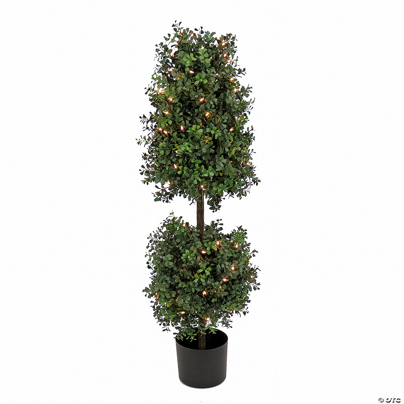 National Tree Company 48" Boxwood Cone and Ball Topiary in Black Plastic Nursery Pot with 150 Clear Lights- UL- A/C Image