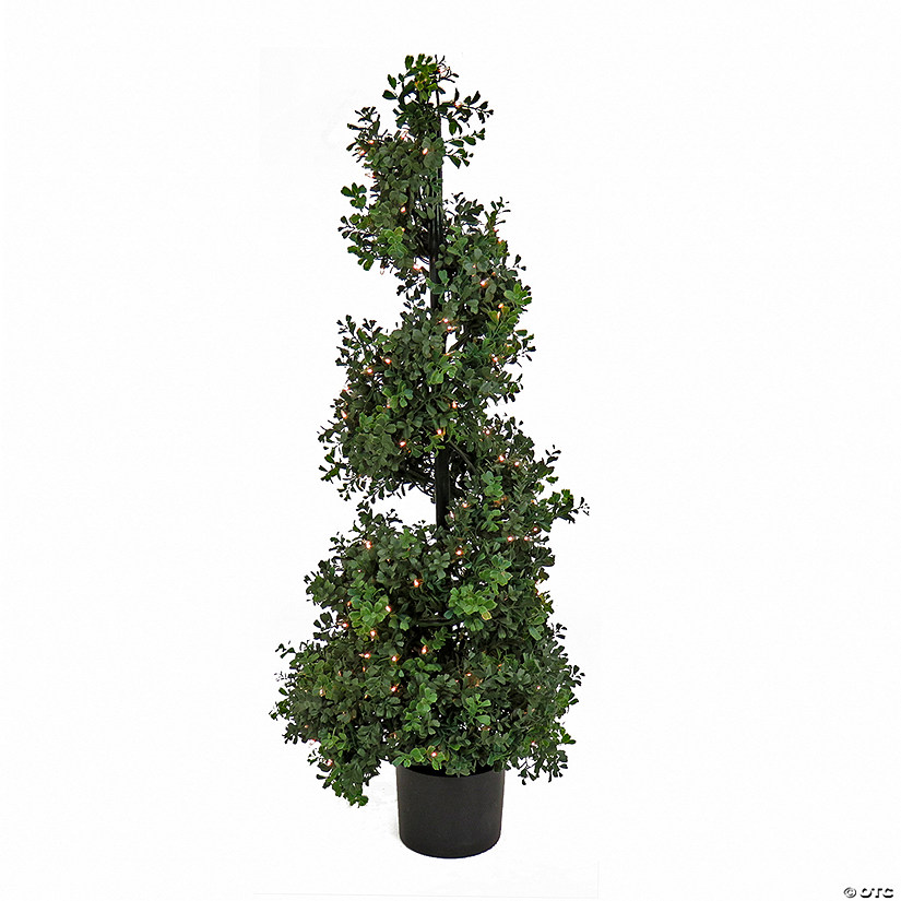 National Tree Company 48" Boxwood Spiral Topiary in Black Plastic Nursery Pot with 200 Clear Lights- UL-A/C Image