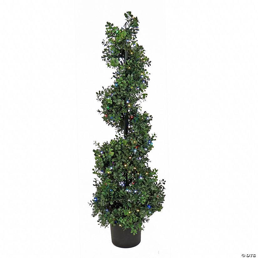 National Tree Company 48" Boxwood Spiral Topiary in Black Plastic Nursery Pot with 200 RGB LED Lights- UL-A/C Image