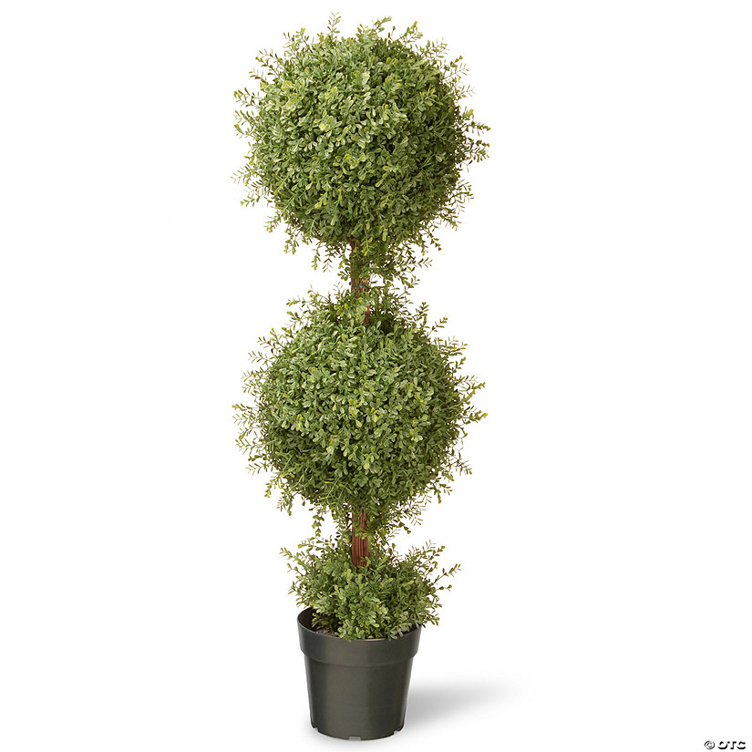 National Tree Company 48" Mini Tea Leaf 2 Ball Topiary with Dark Green Round Growers Pot-1065 Tips Image