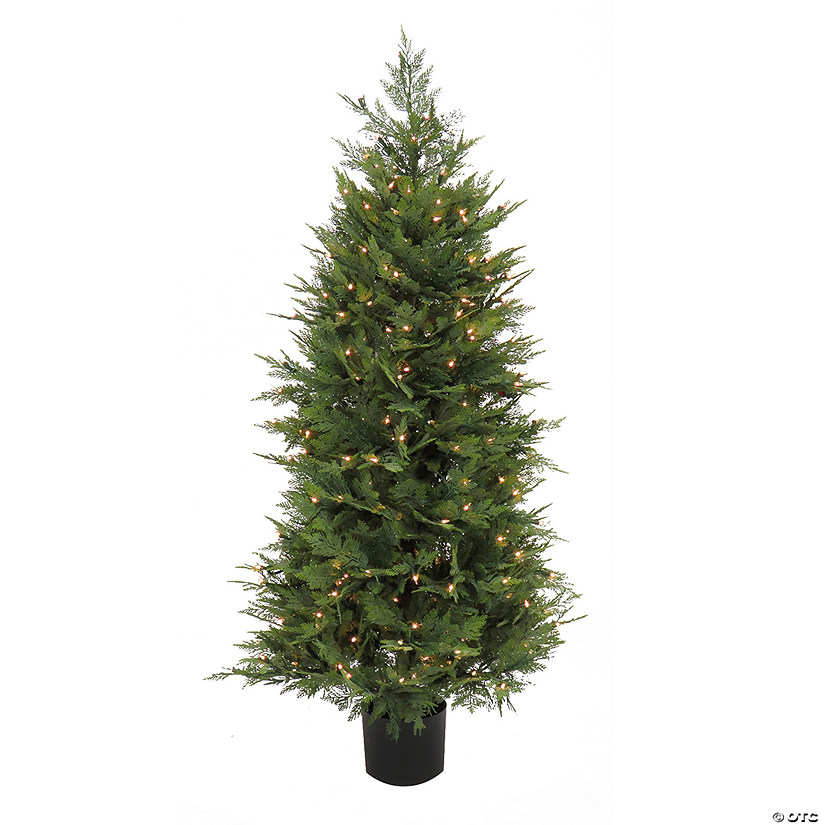 National Tree Company 5 ft. Cypress Topiary in Black Plastic Nursery Pot with 300 Clear Lights- UL- A/C Image
