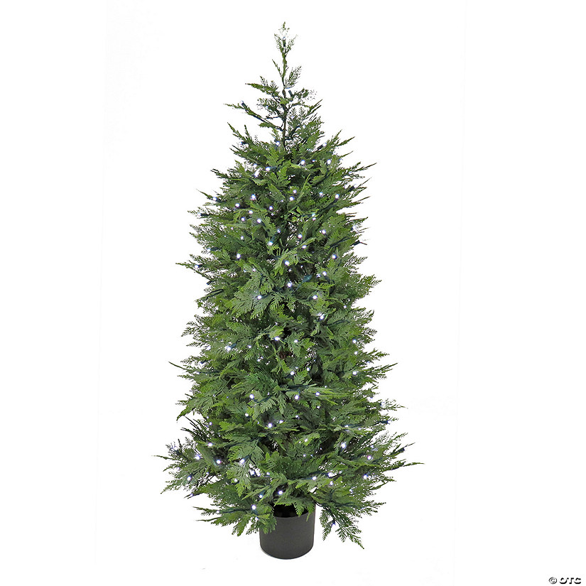 National Tree Company 5 ft. Cypress Topiary in Black Plastic Nursery Pot with 300 RGB LED Lights-UL- A/C Image