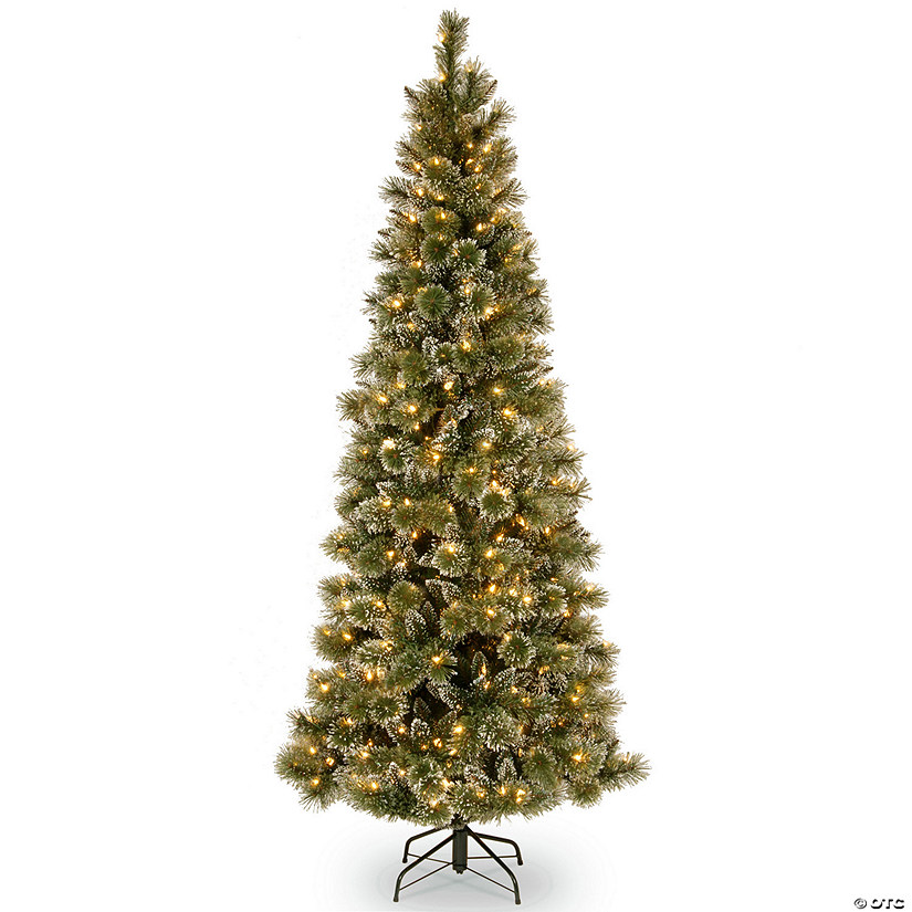 National Tree Company 6.5 ft. Glittery Bristle&#174; Pine Slim Tree with Warm White LED Lights Image