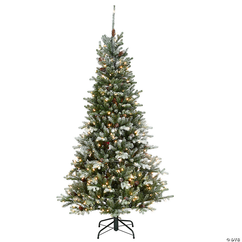 National Tree Company 6.5 ft. Snowy Morgan Spruce Slim Tree with Clear Lights Image