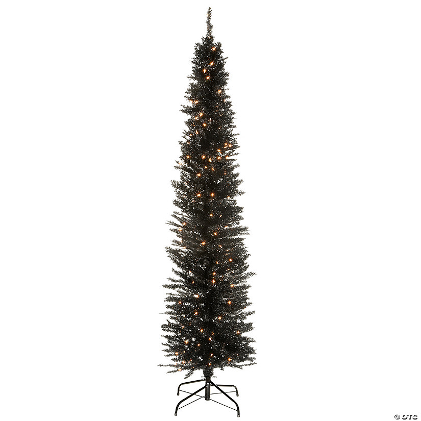 National Tree Company 6 ft. Black Tinsel Tree with Clear Lights Image