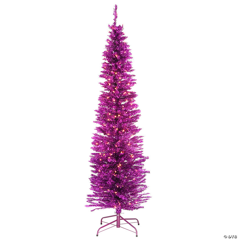 National Tree Company 6 ft. Pink Tinsel Tree with Clear Lights Image