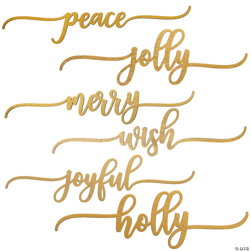 National Tree Company 6-Piece Christmas Place Setting Message D&#233;cor, Curly Script Writing In Gold, 10 in Image
