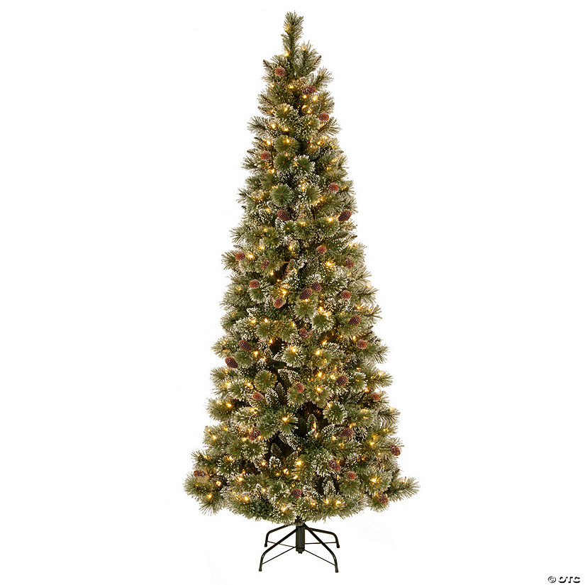 National Tree Company 7.5 ft. Glittery Bristle Pine Slim Tree with Dual Color&#174; LED Lights Image