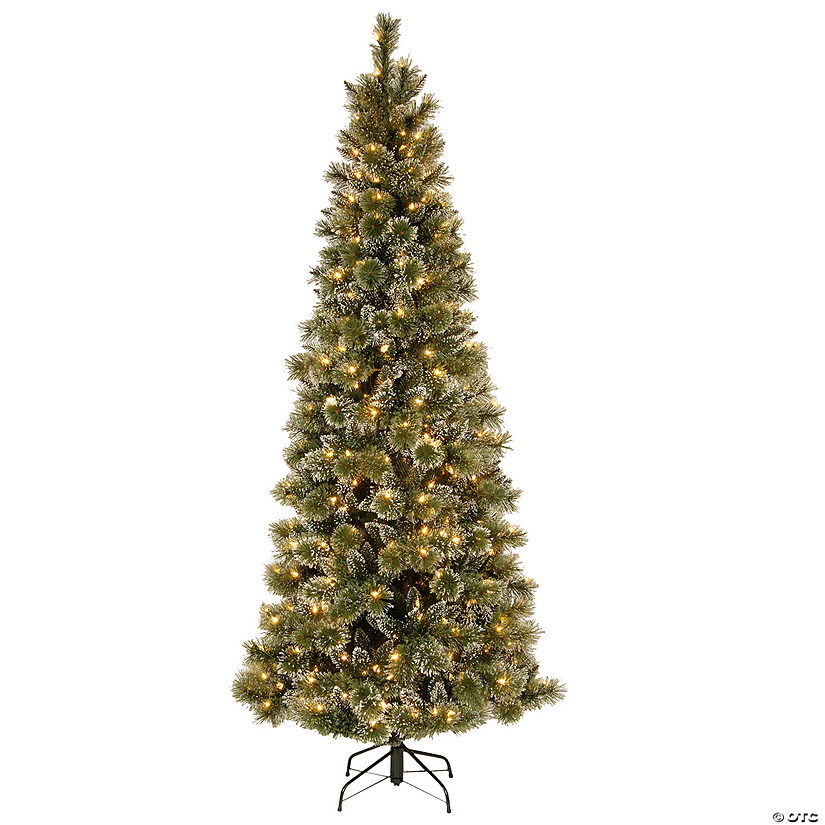 National Tree Company 7.5 ft. Glittery Bristle&#174; Pine Slim Tree with Warm White LED Lights Image