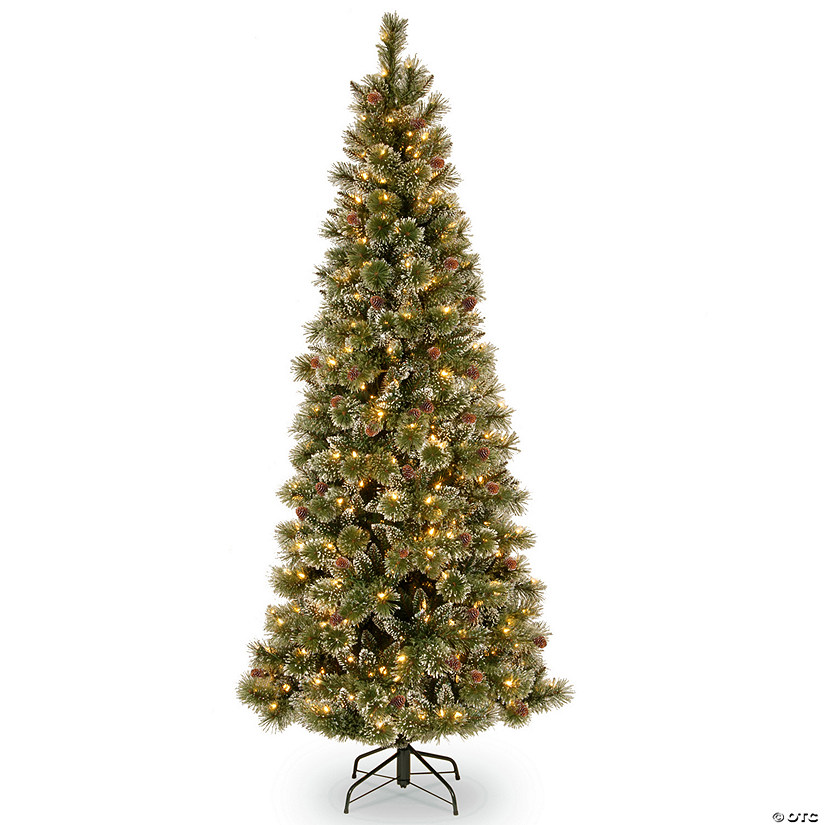 National Tree Company 7.5 ft. Glittery Bristle&#174; Slim Pine Tree with Clear Lights Image