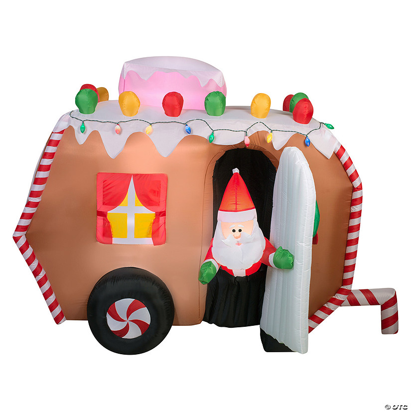National Tree Company 7.5 ft. Inflatable Gingerbread Trailer with Santa Image