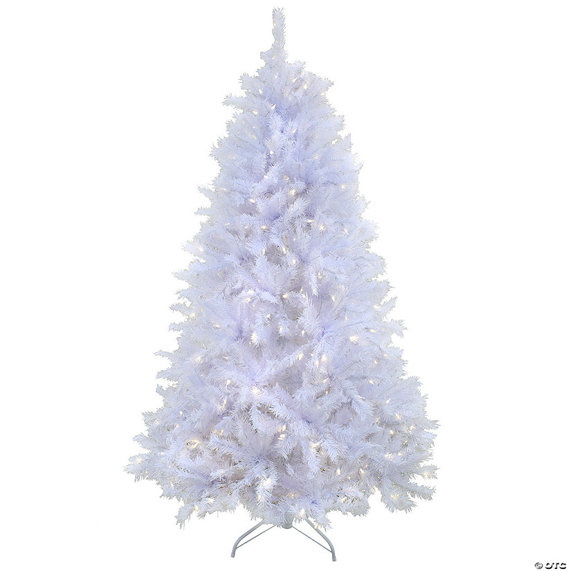 National Tree Company 7.5 ft. Pre-lit Artificial Millville White Hinged Tree with PowerConnect 550 Dual Color&#174; LED Lights-UL Image