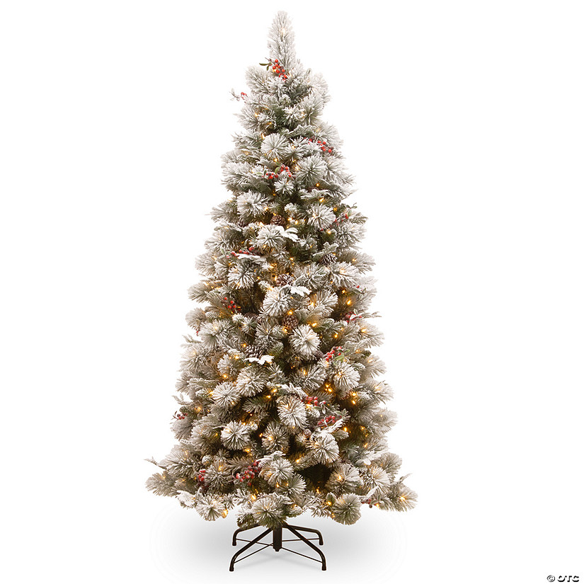 National Tree Company 7.5 ft. Snowy Bedford Slim Pine Tree with Clear Lights Image
