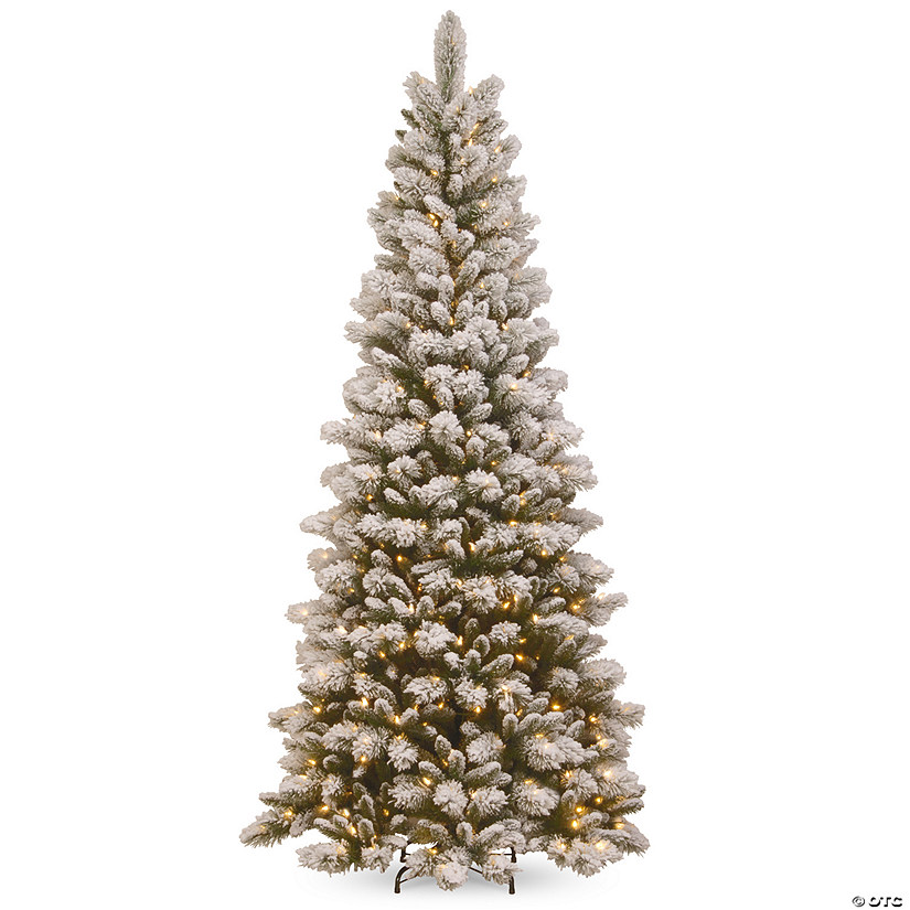 National Tree Company 7.5 ft. Snowy Westwood Slim Pine Tree with Clear Lights Image